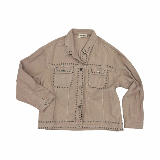 Jacket Denim By Savanna Jane In Tan Denim, Size:2X