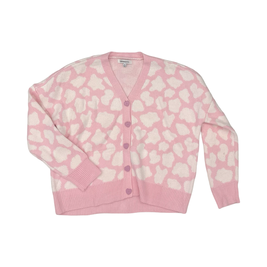 Sweater Cardigan By Liz Claiborne In Pink & White, Size:M