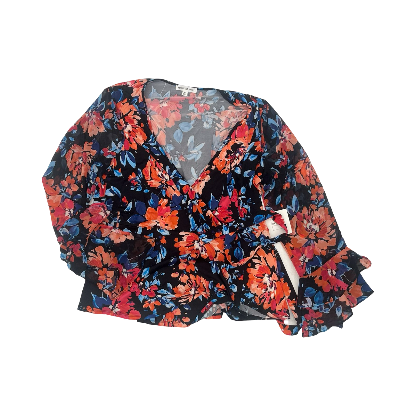 Blouse Ls By Perseption Concept In Floral Print, Size:Xl