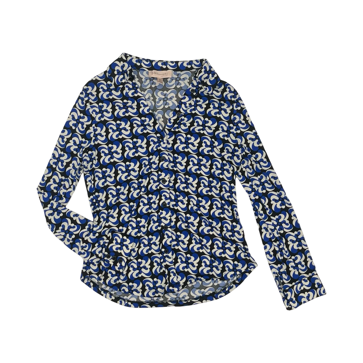 Blouse Ls By Philosophy In Blue & White, Size:M