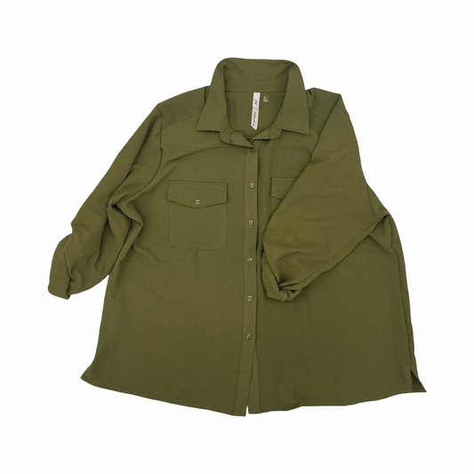 Blouse 3/4 Sleeve By Ny Collection In Green, Size:Xl