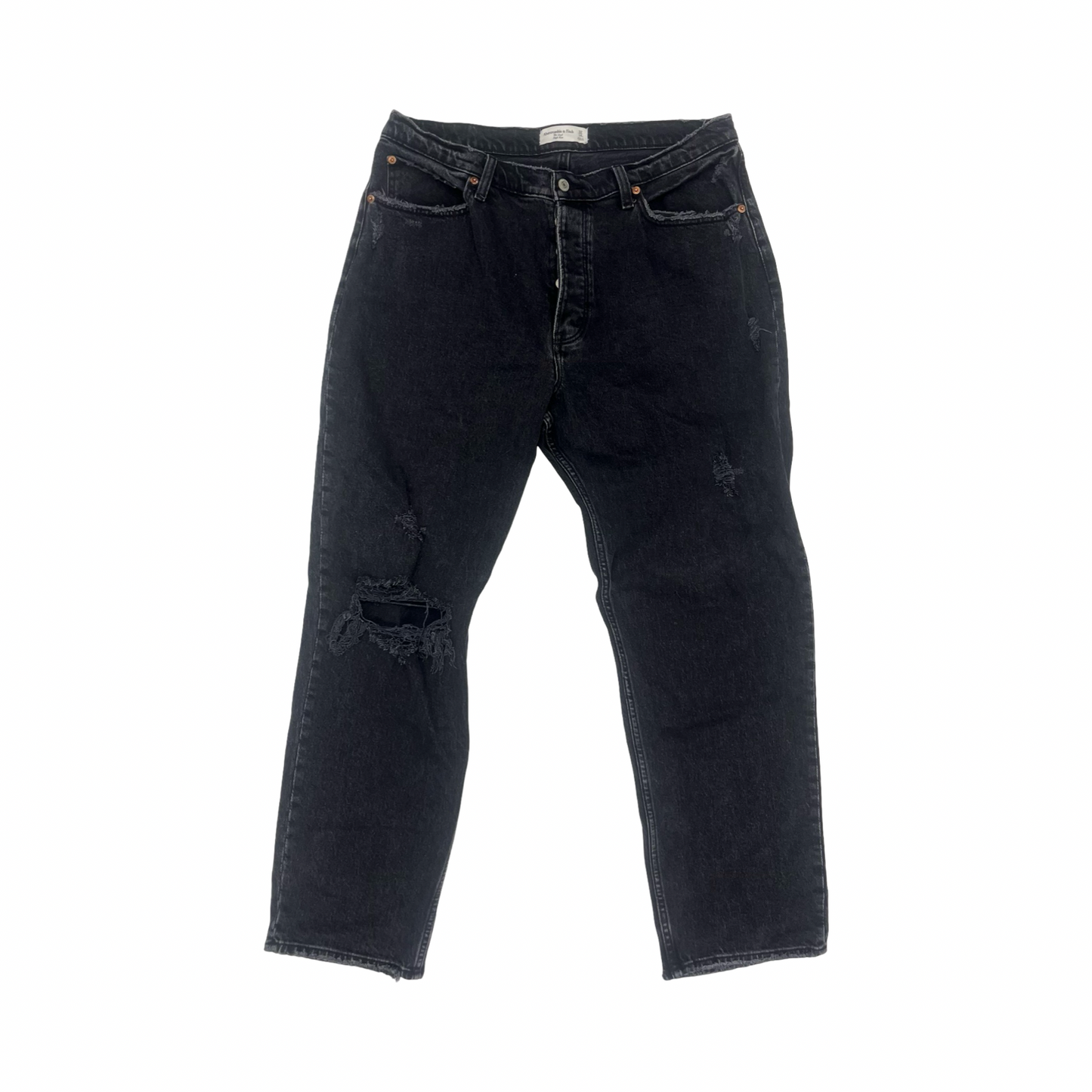 Jeans Straight By Abercrombie And Fitch In Black Denim, Size:14