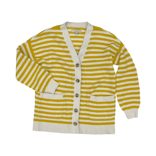 Sweater Cardigan By Loft In White & Yellow, Size:M