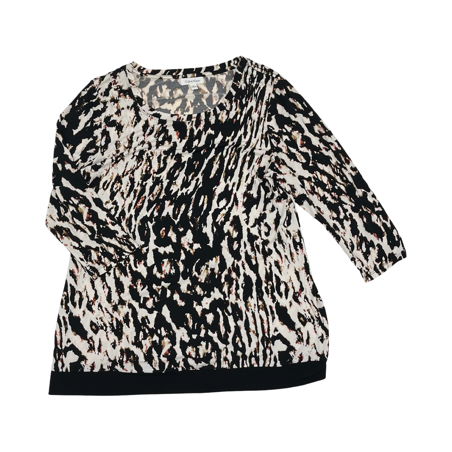 Blouse 3/4 Sleeve By Calvin Klein In Animal Print, Size:Xl
