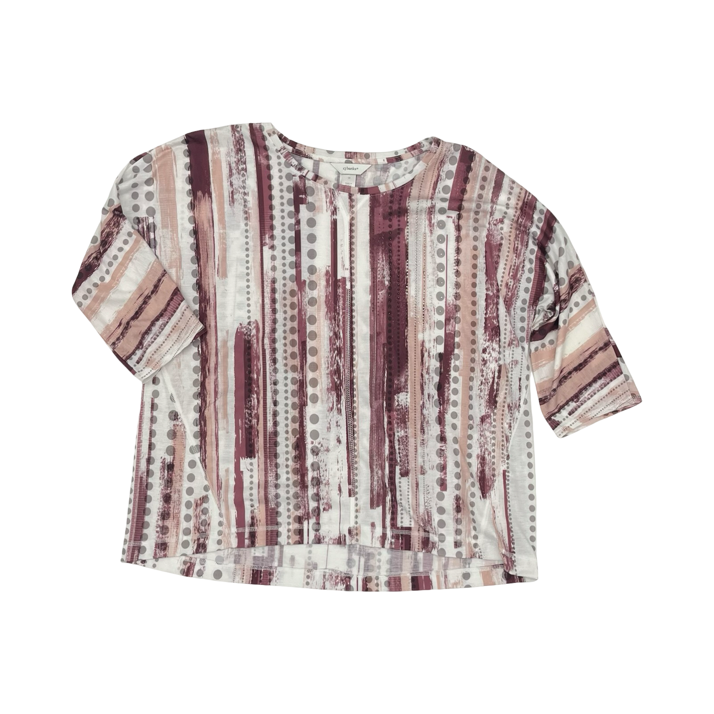 Top 3/4 Sleeve By Cj Banks In Pink & White, Size:1X