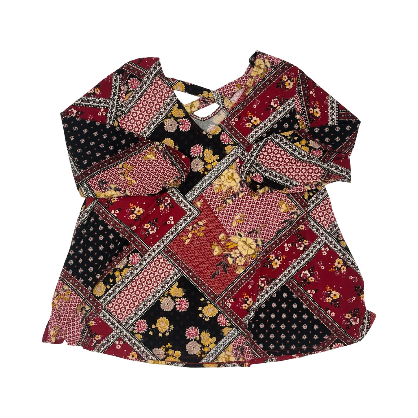 Blouse 3/4 Sleeve By Westport In Black & Red, Size:2X