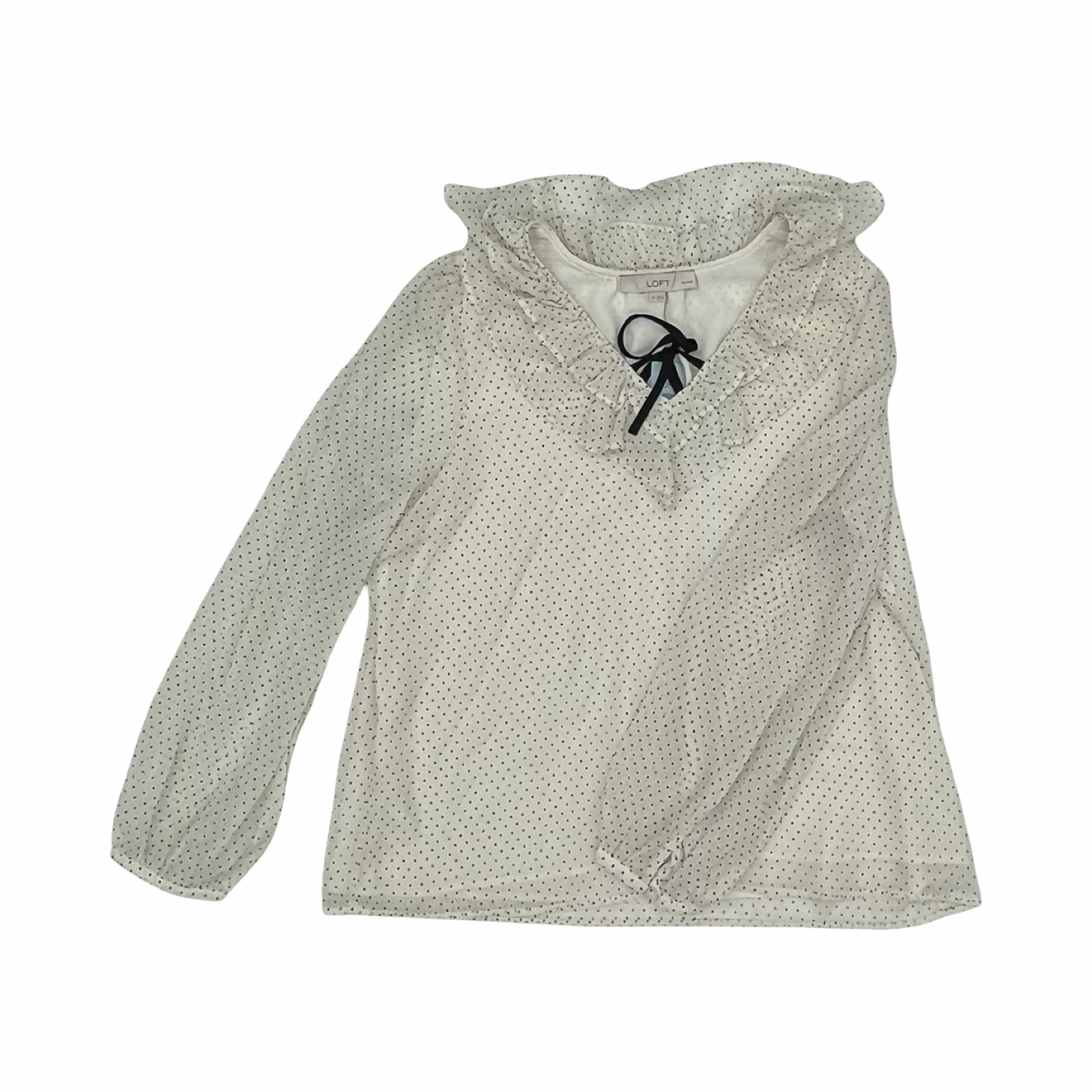 Blouse Ls By Loft In Black & Cream, Size:Lp