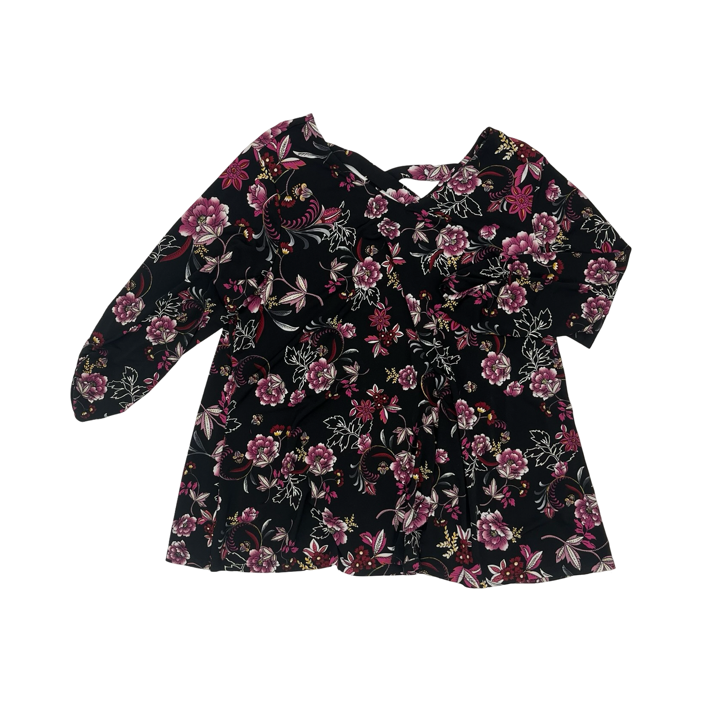 Blouse 3/4 Sleeve By Westport In Black & Purple, Size:2X