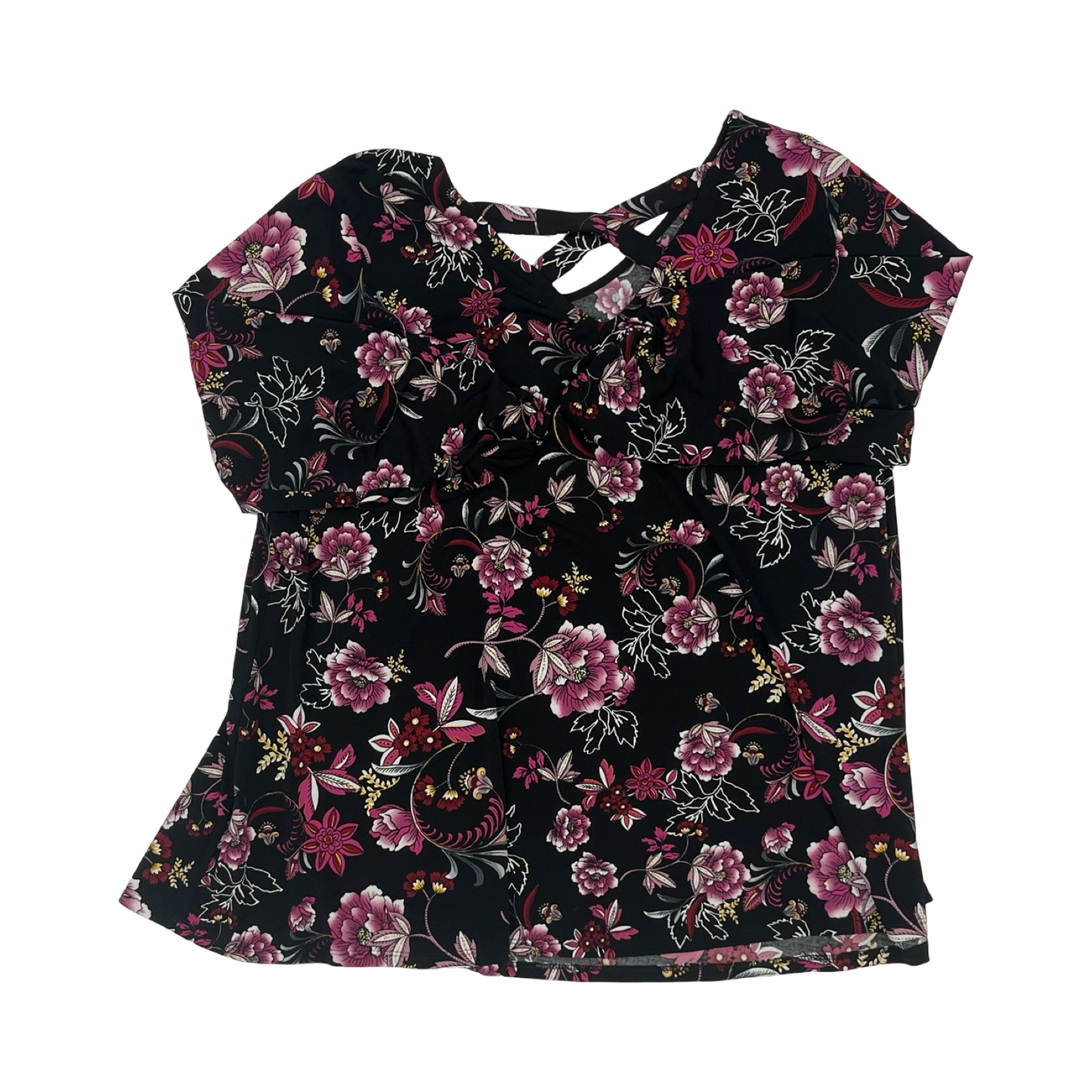 Blouse 3/4 Sleeve By Westport In Black & Purple, Size:2X