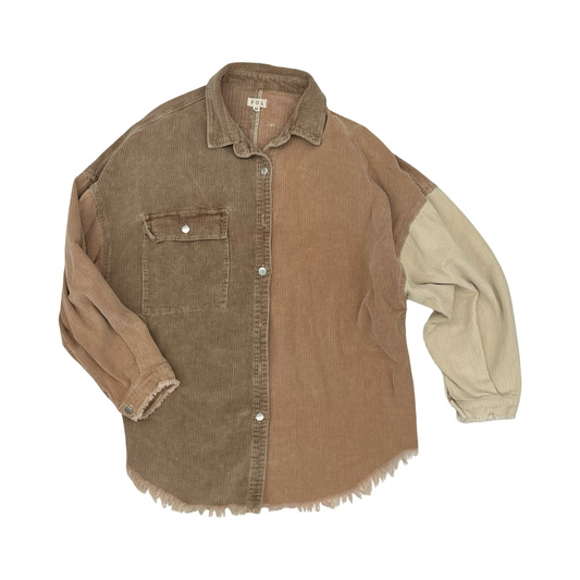 Jacket Shirt By Pol In Cream & Tan, Size:M