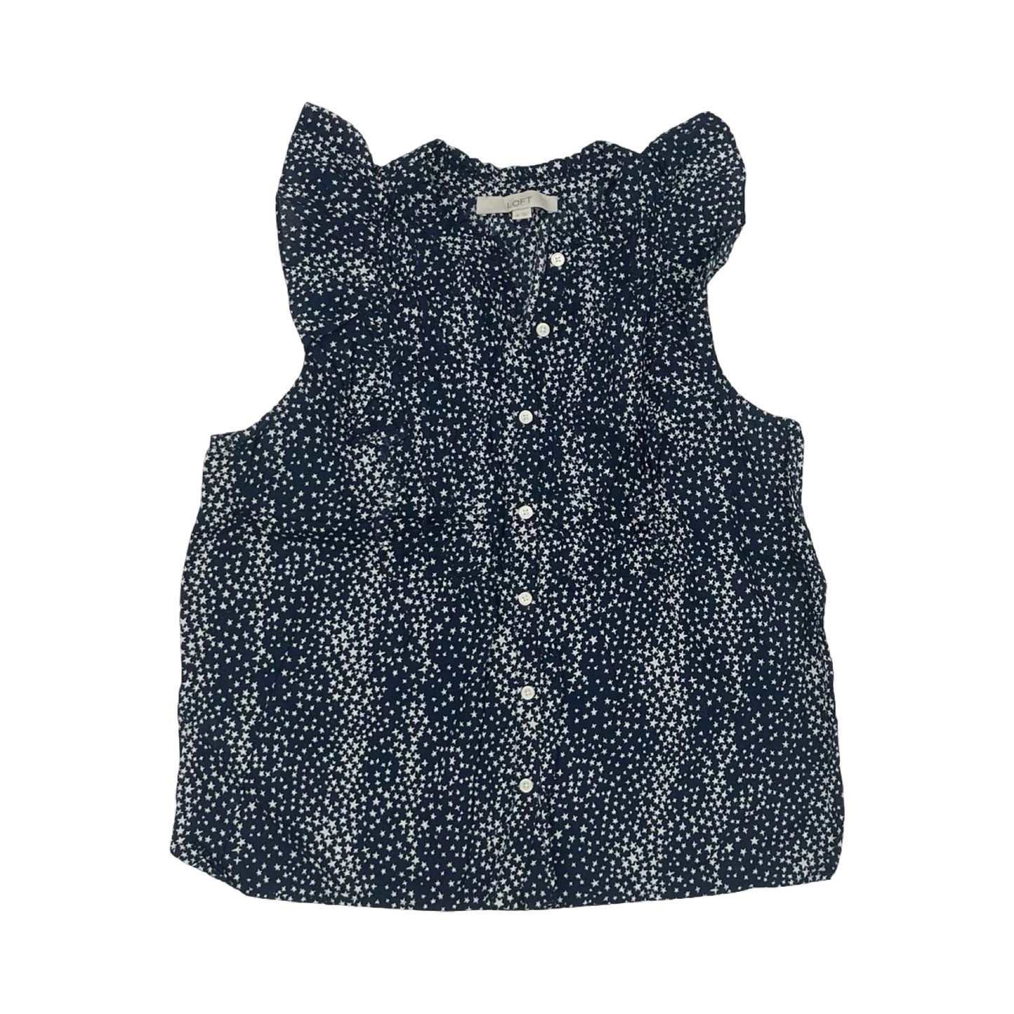 Blouse Ss By Loft In Blue & White, Size:M