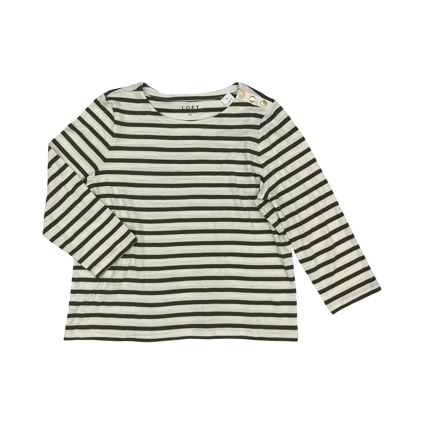 Top 3/4 Sleeve By Loft In Cream & Green, Size:Xl