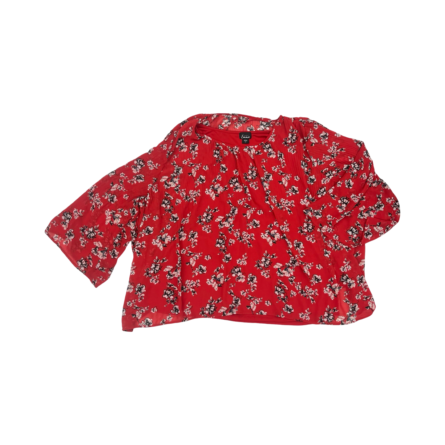 Blouse 3/4 Sleeve By Simply Emma In Red, Size:3X