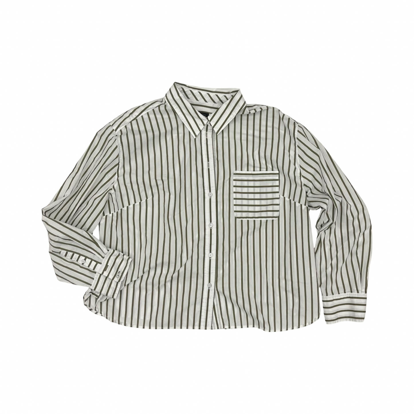 Blouse Ls By Talbots In Green & White, Size:Xl