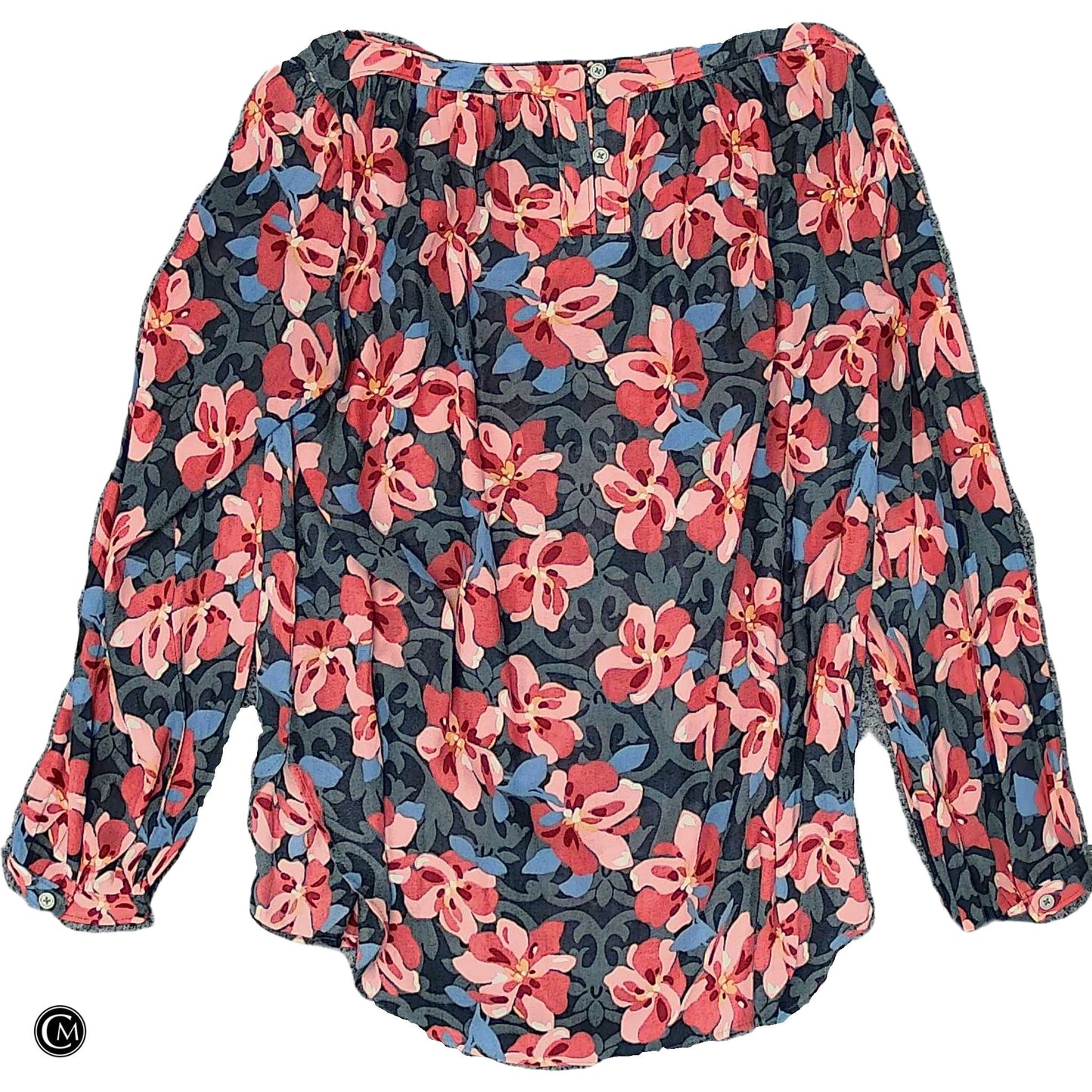 Blouse Ls By Loft In Grey & Pink, Size: Mp