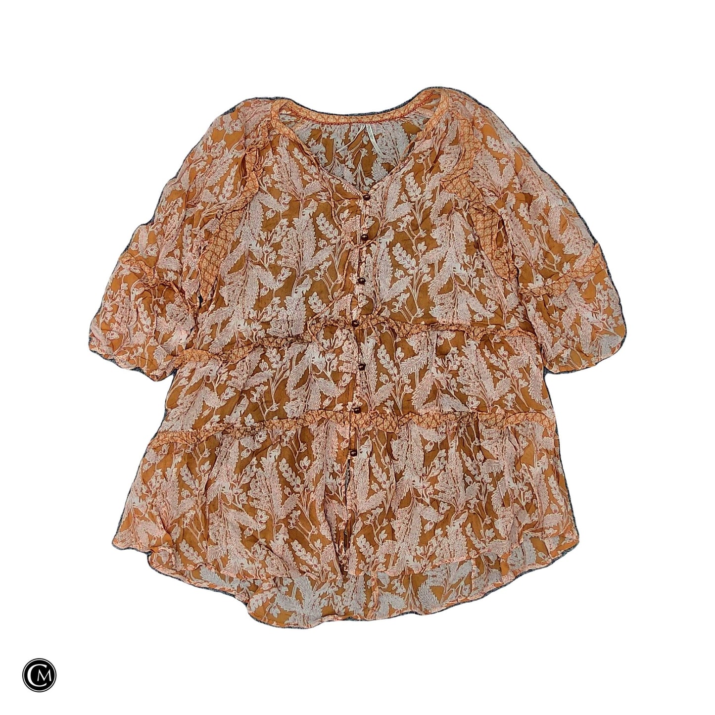 Top 3/4 Sleeve By Anthropologie In Orange & White, Size: M