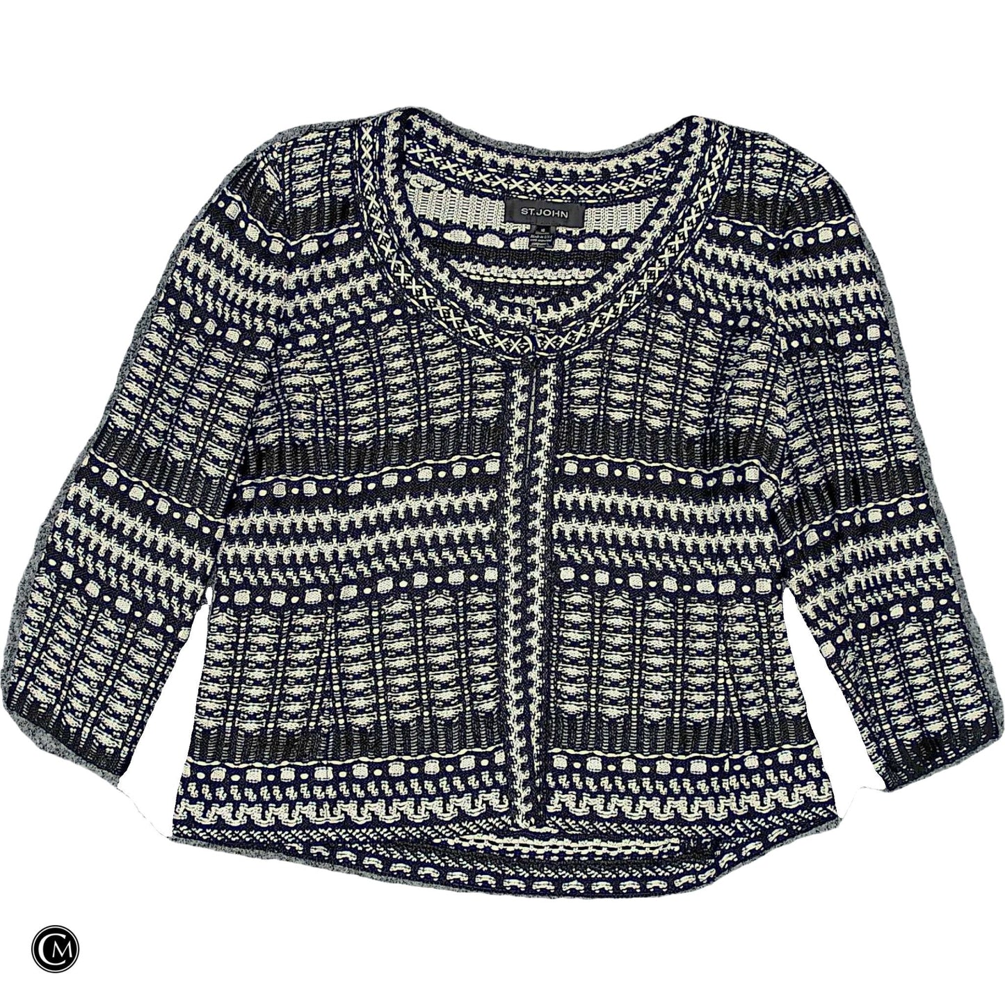 Sweater Cardigan Designer By St. John In Black & White, Size: M