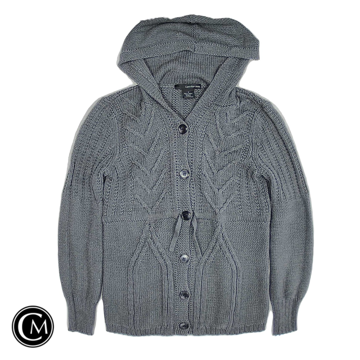 Sweater Cardigan By Calvin Klein In Grey, Size: M