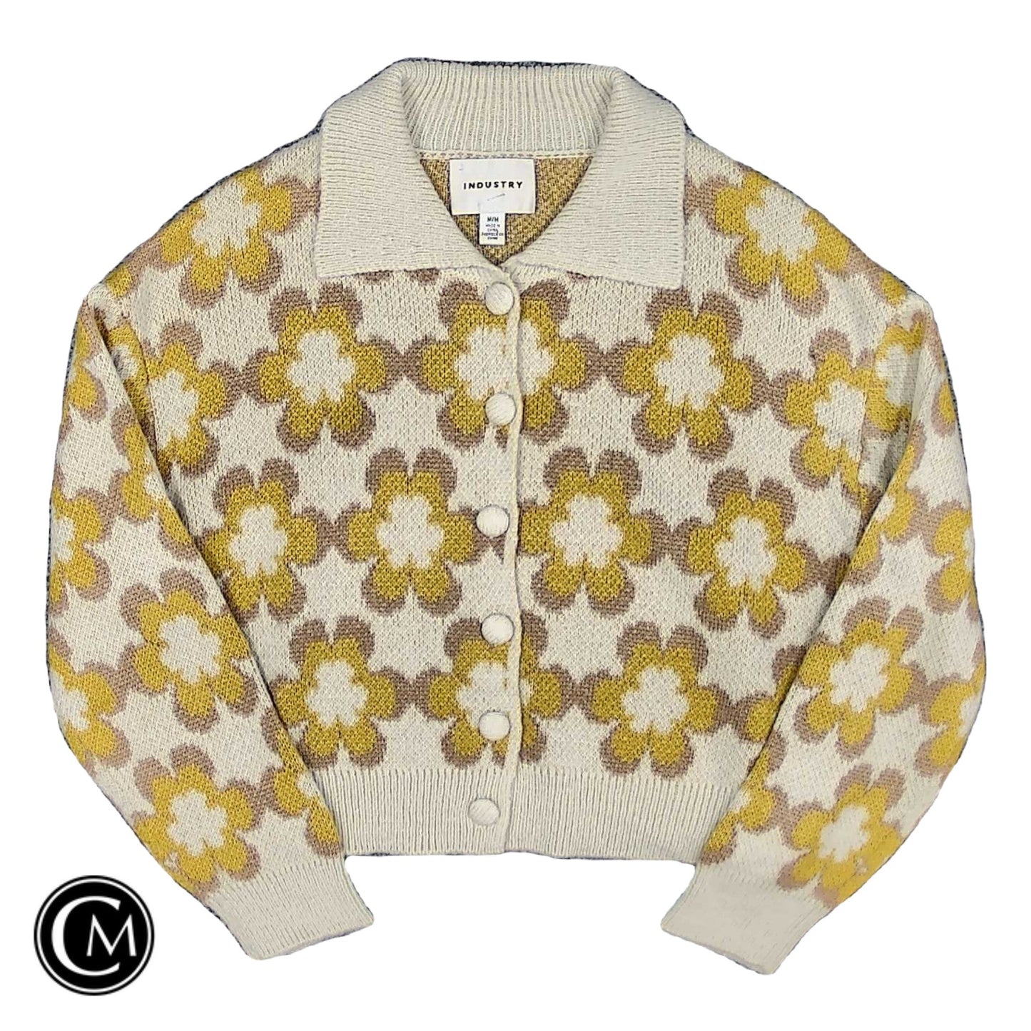 Sweater Cardigan By Industry In Cream & Yellow, Size: M