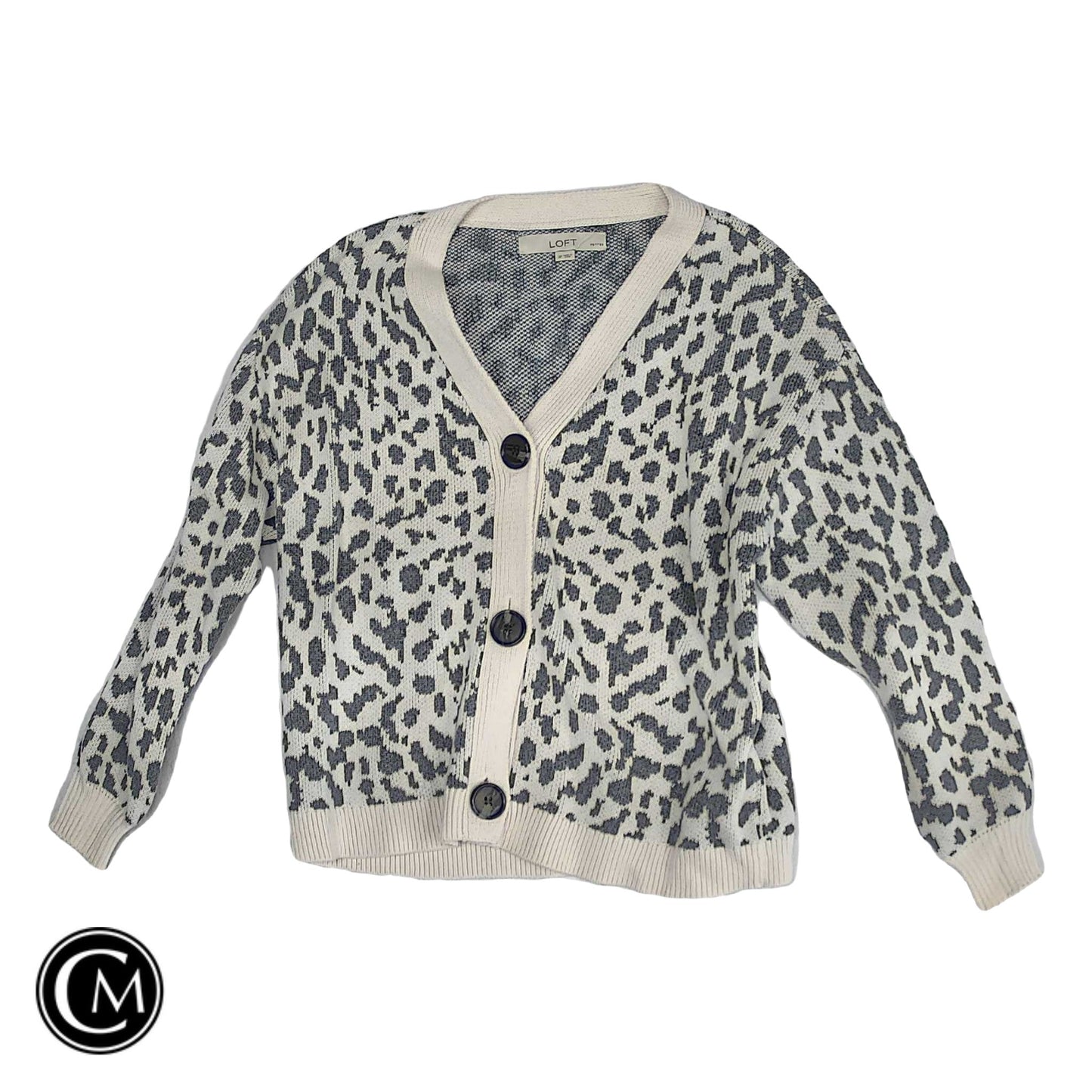Sweater Cardigan By Loft In Grey & White, Size: S