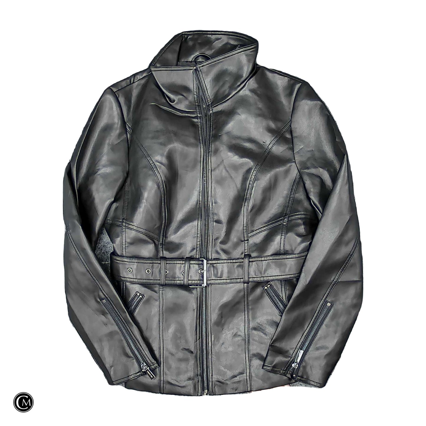 Jacket Moto By Kenneth Cole In Black & Silver, Size: M