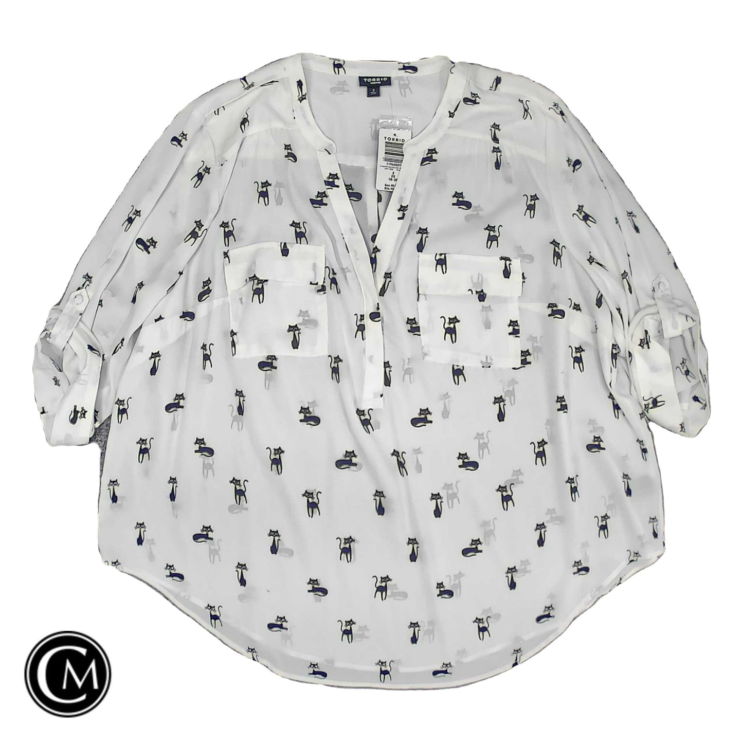 Top 3/4 Sleeve By Torrid In Black & White, Size: 2x
