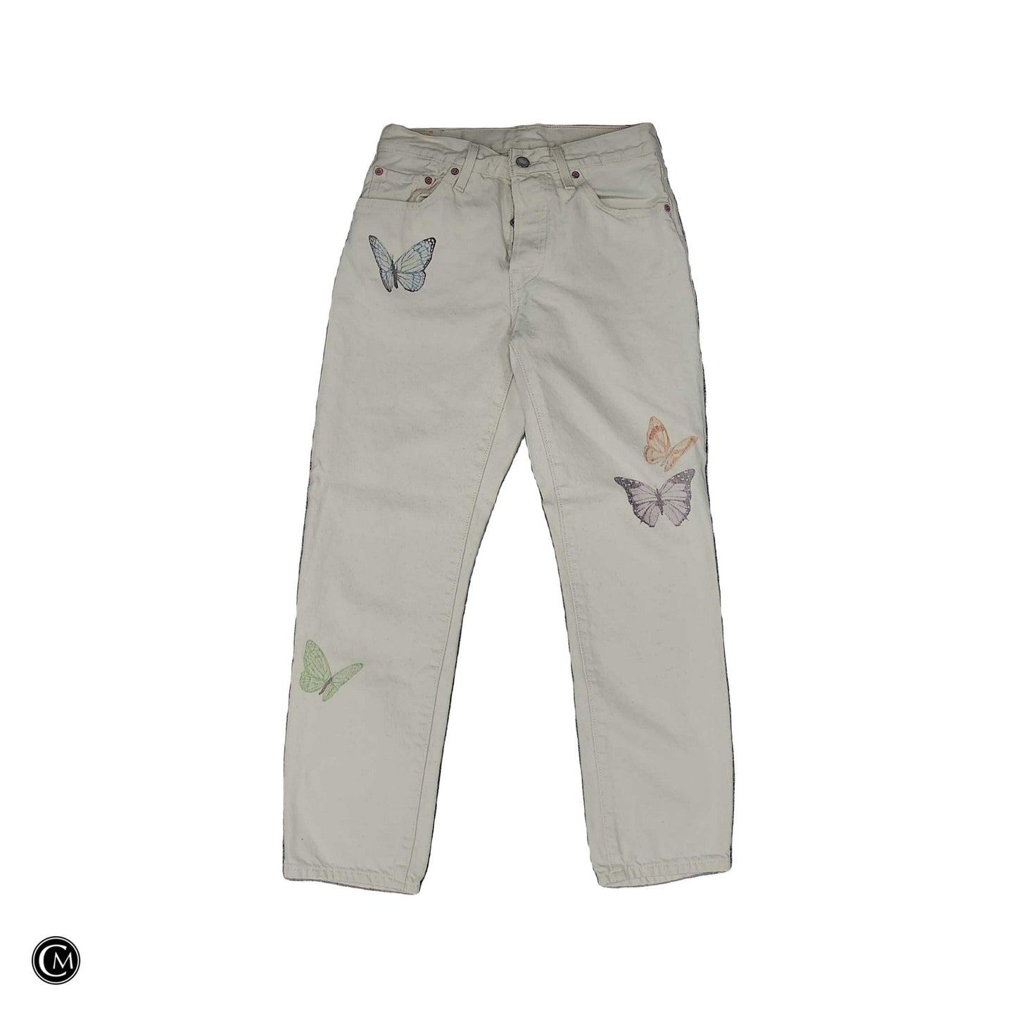 Jeans Straight By Levis In Cream Denim, Size: 2