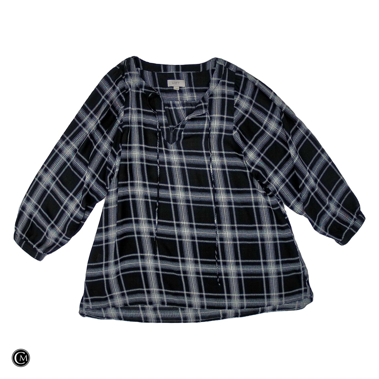 Blouse Ls By Loft In Black & White, Size: L