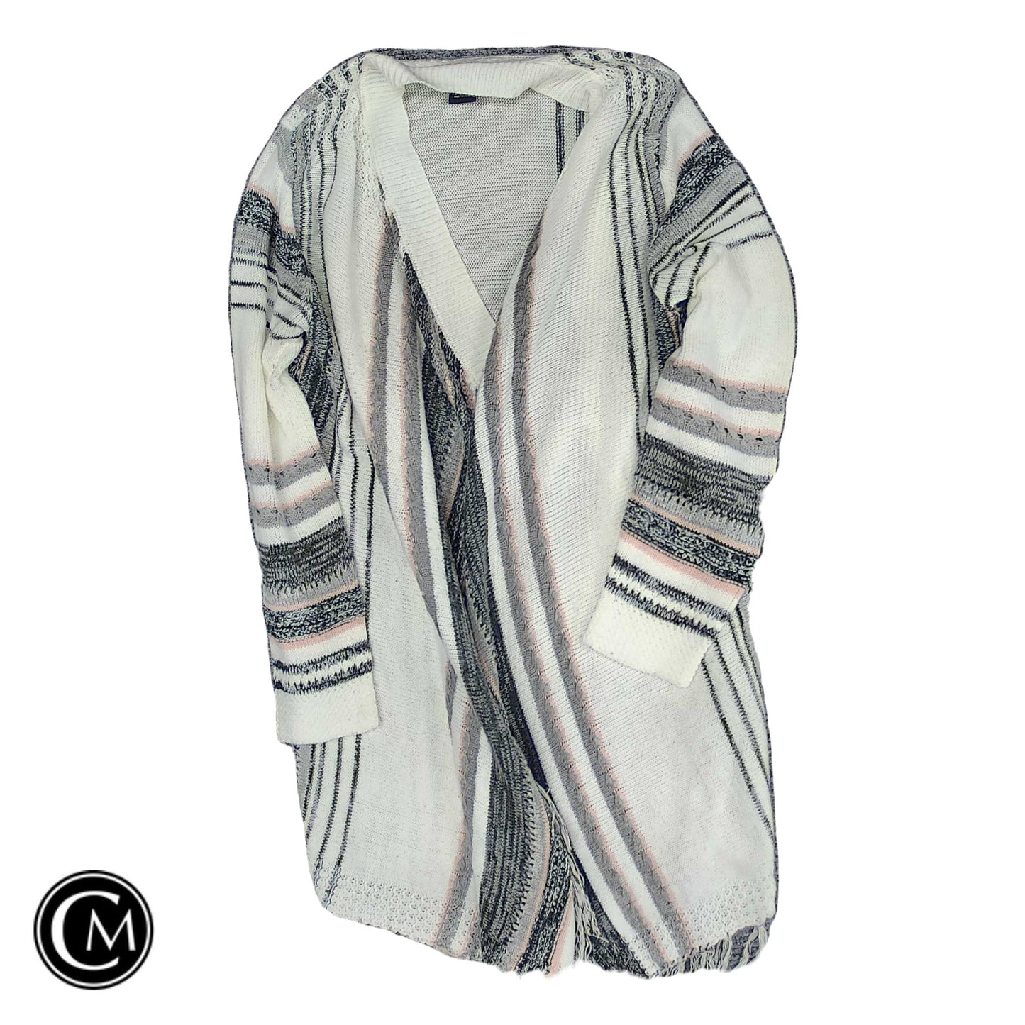Sweater Cardigan By New Directions In Grey & White, Size: L