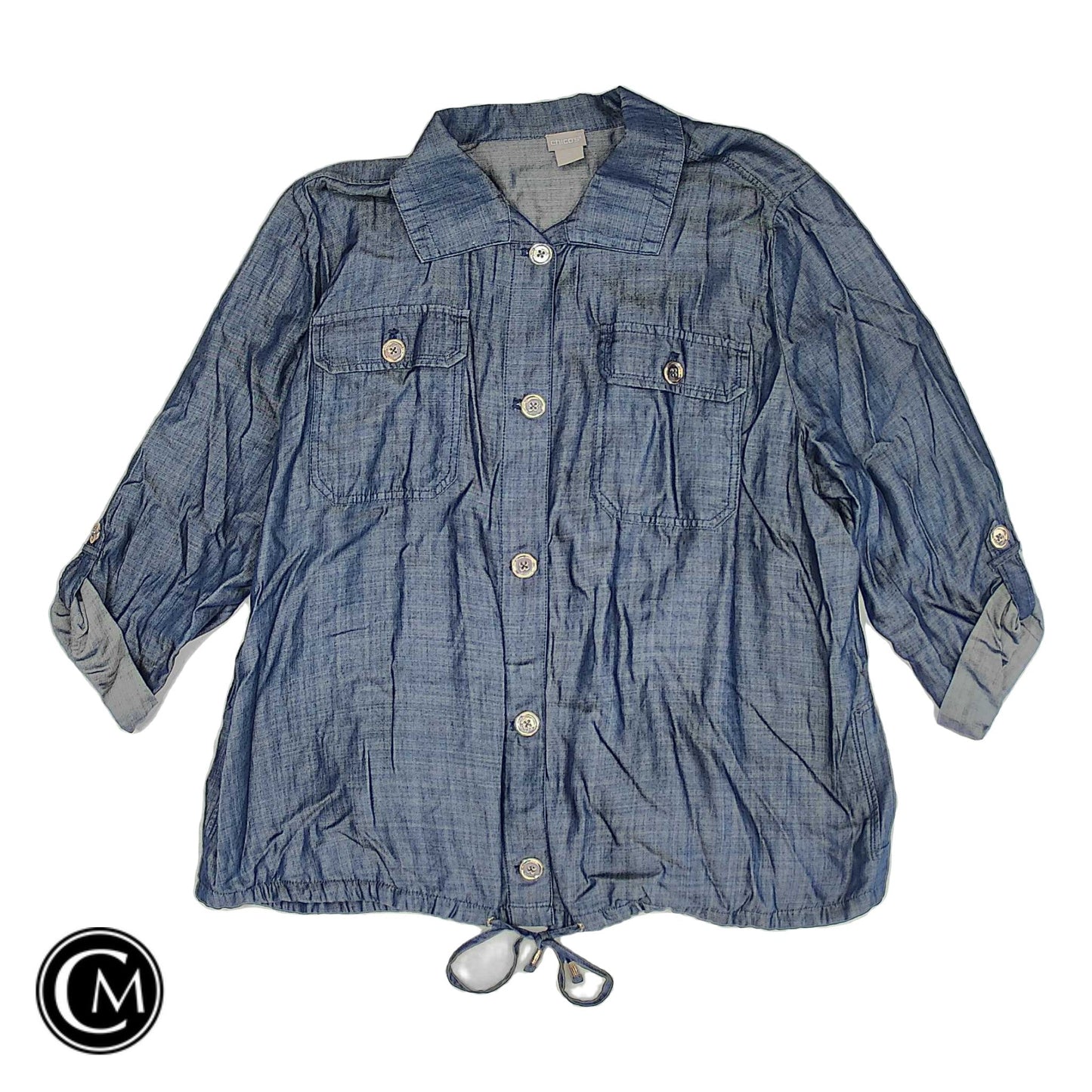 Jacket Shirt By Chicos In Blue, Size: Xxl