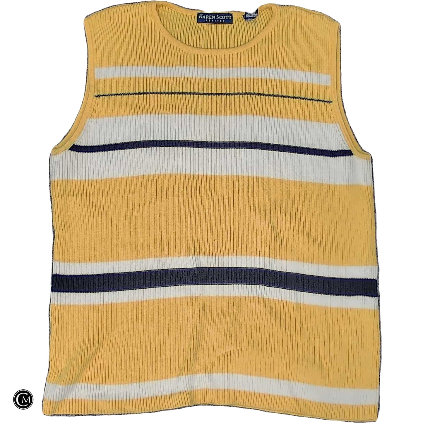 Vest Sweater By Karen Scott In Black & Yellow, Size: Lp