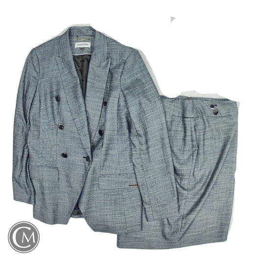 Skirt Suit 2pc By Calvin Klein In Blue & White, Size: 10