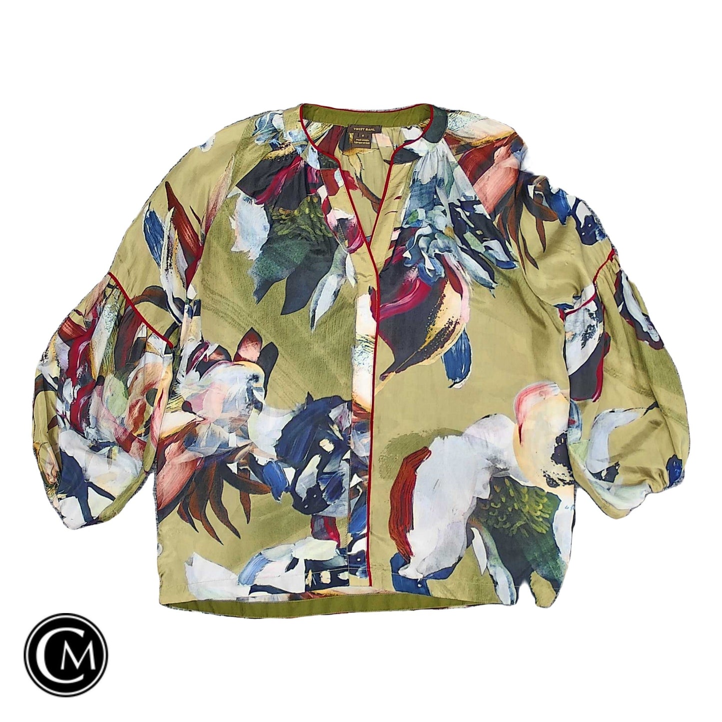 Blouse Ls By Anthropologie In Green & Purple, Size: S