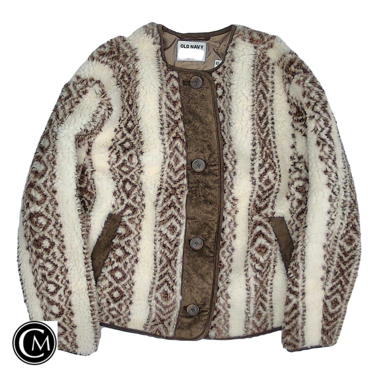 Jacket Fleece By Old Navy In Brown & Cream, Size: M