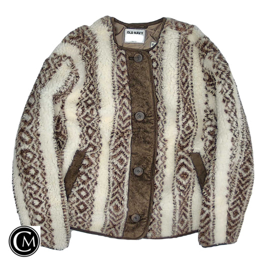 Jacket Fleece By Old Navy In Brown & Cream, Size: M