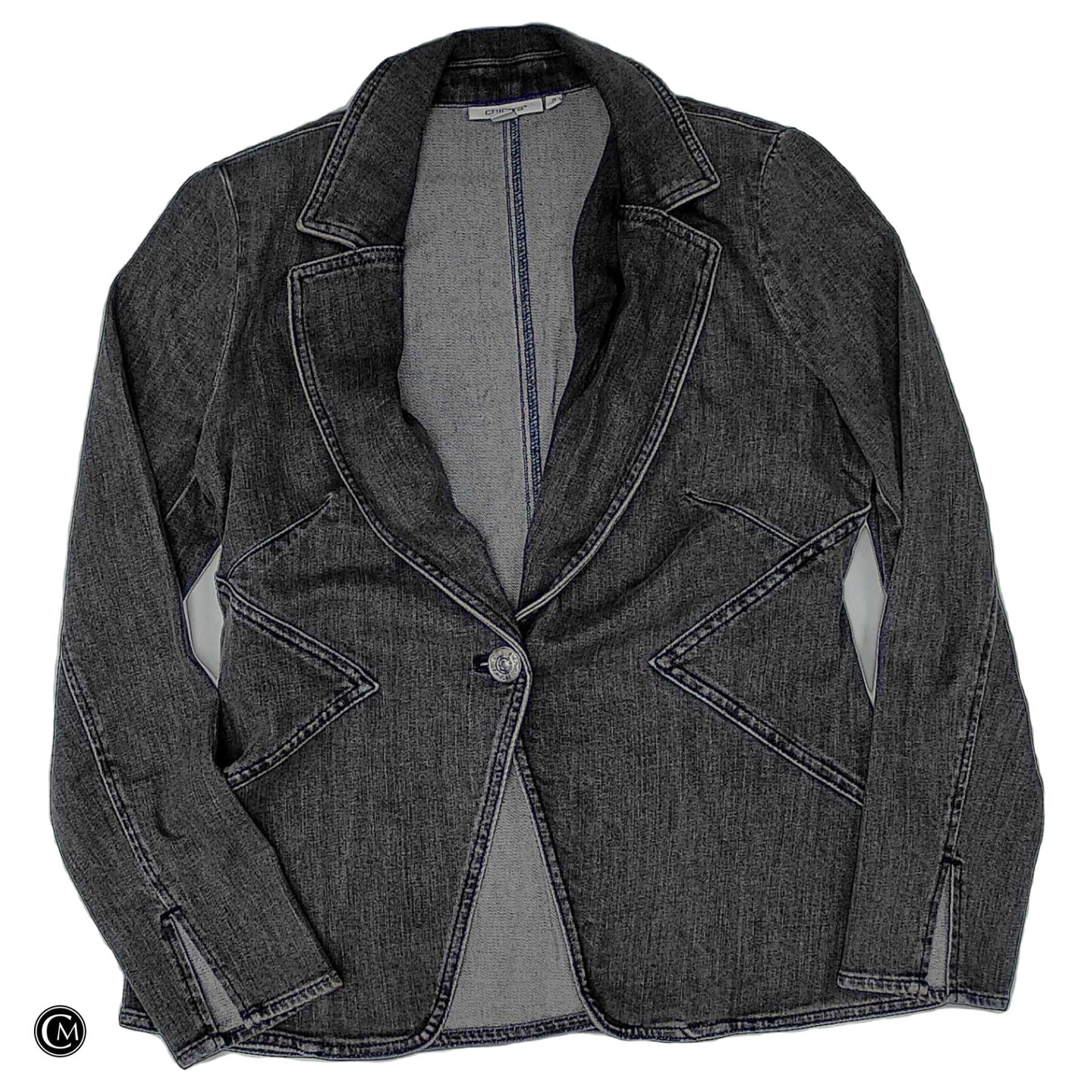 Blazer By Chicos In Grey Denim, Size: S