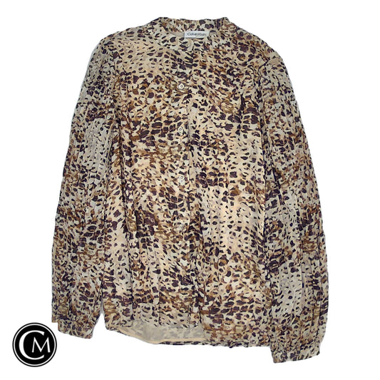 Blouse Ls By Calvin Klein In Purple & Tan, Size: S