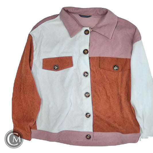 Jacket Shirt By Shein In Pink & White, Size: Xl