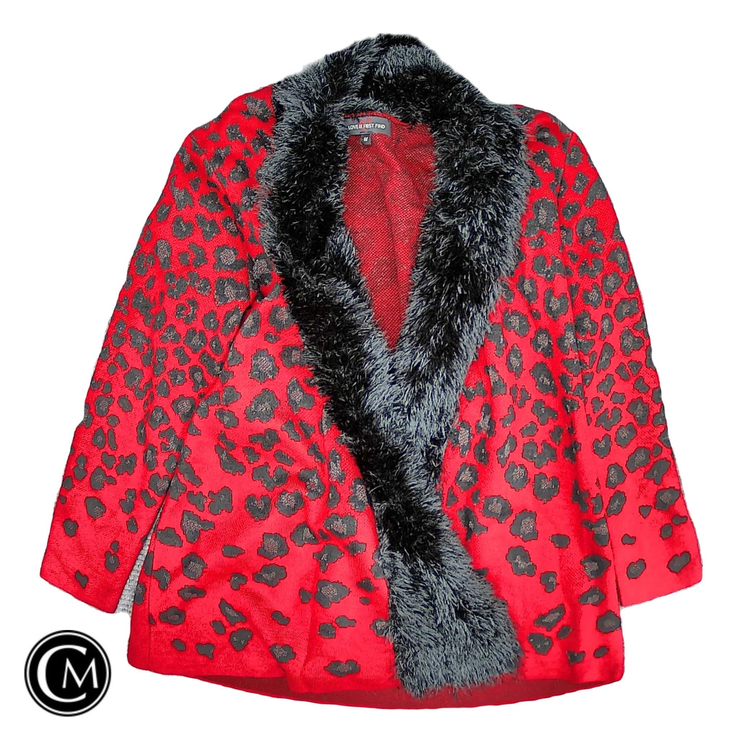Sweater Cardigan By Clothes Mentor In Black & Red, Size: M