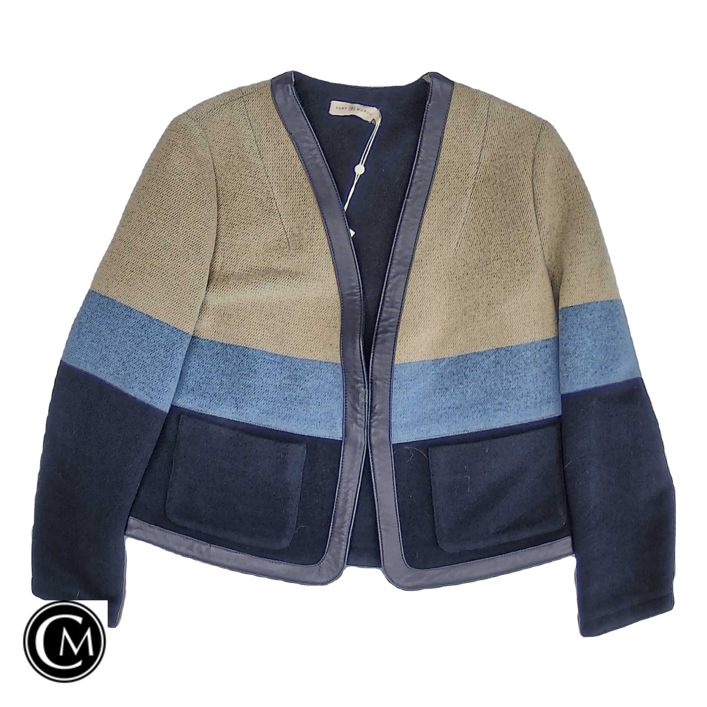 Jacket Designer By Tory Burch In Blue & Tan, Size: 6