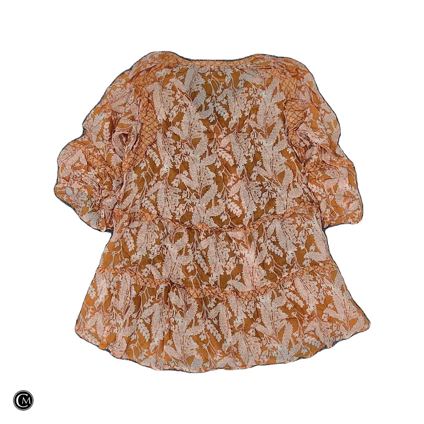 Top 3/4 Sleeve By Anthropologie In Orange & White, Size: M