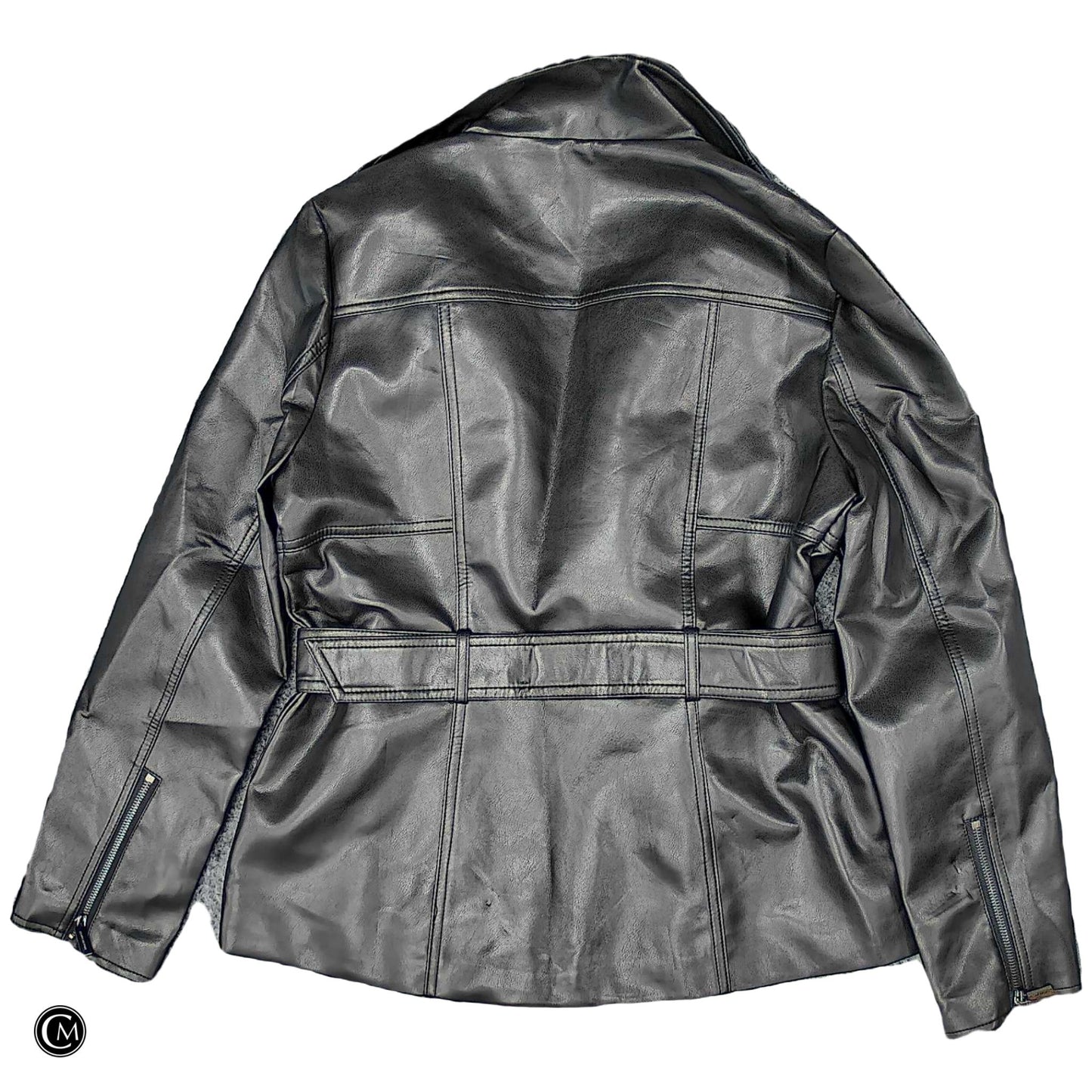 Jacket Moto By Kenneth Cole In Black & Silver, Size: M