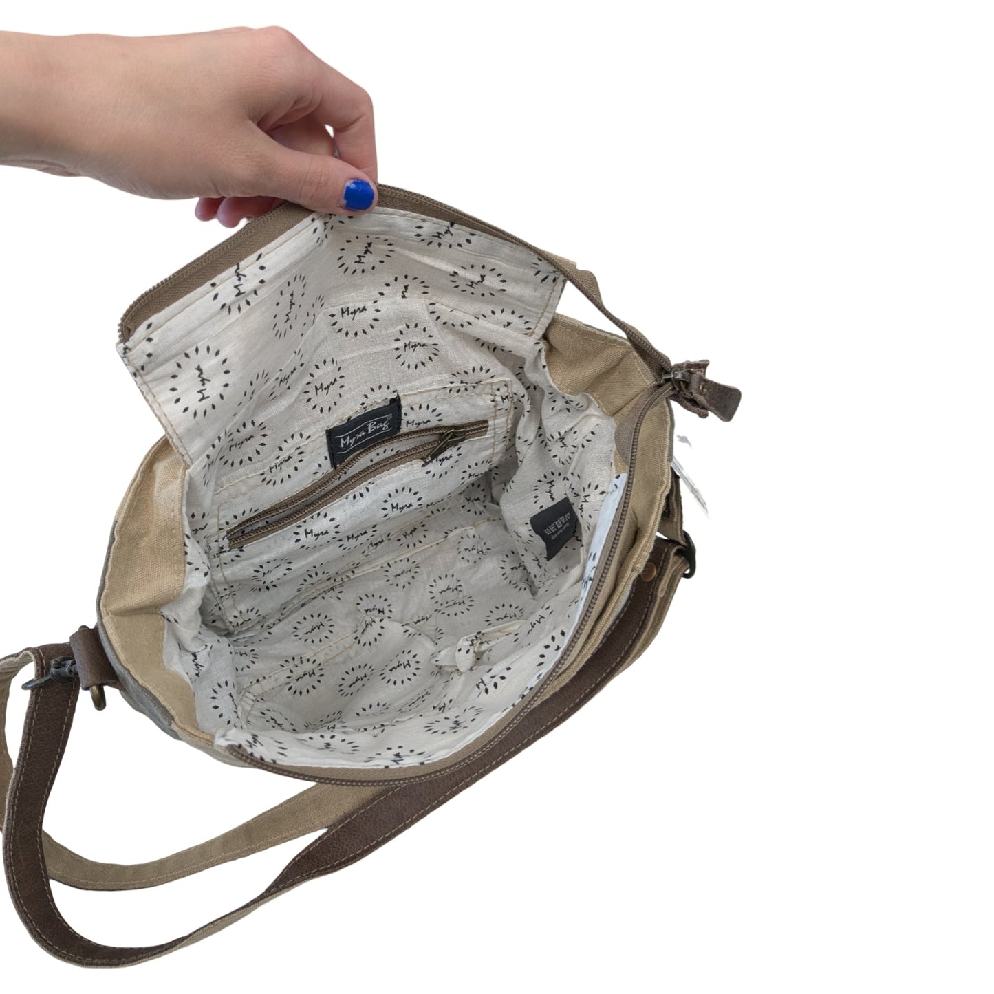 Handbag By Myra In Green & Tan, Size:Medium