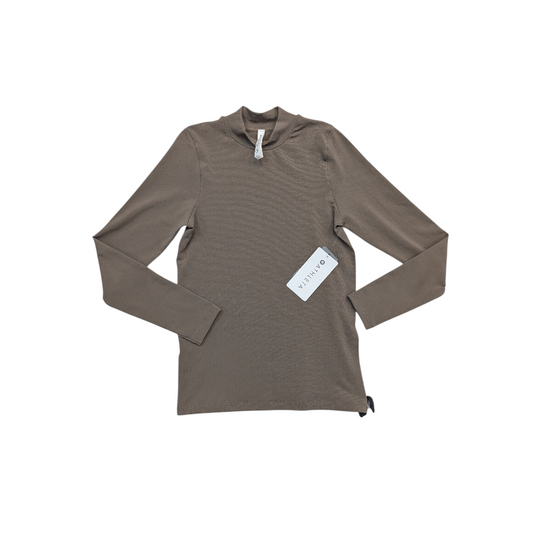 Athletic Top Ls Collar By Athleta In Taupe, Size:M