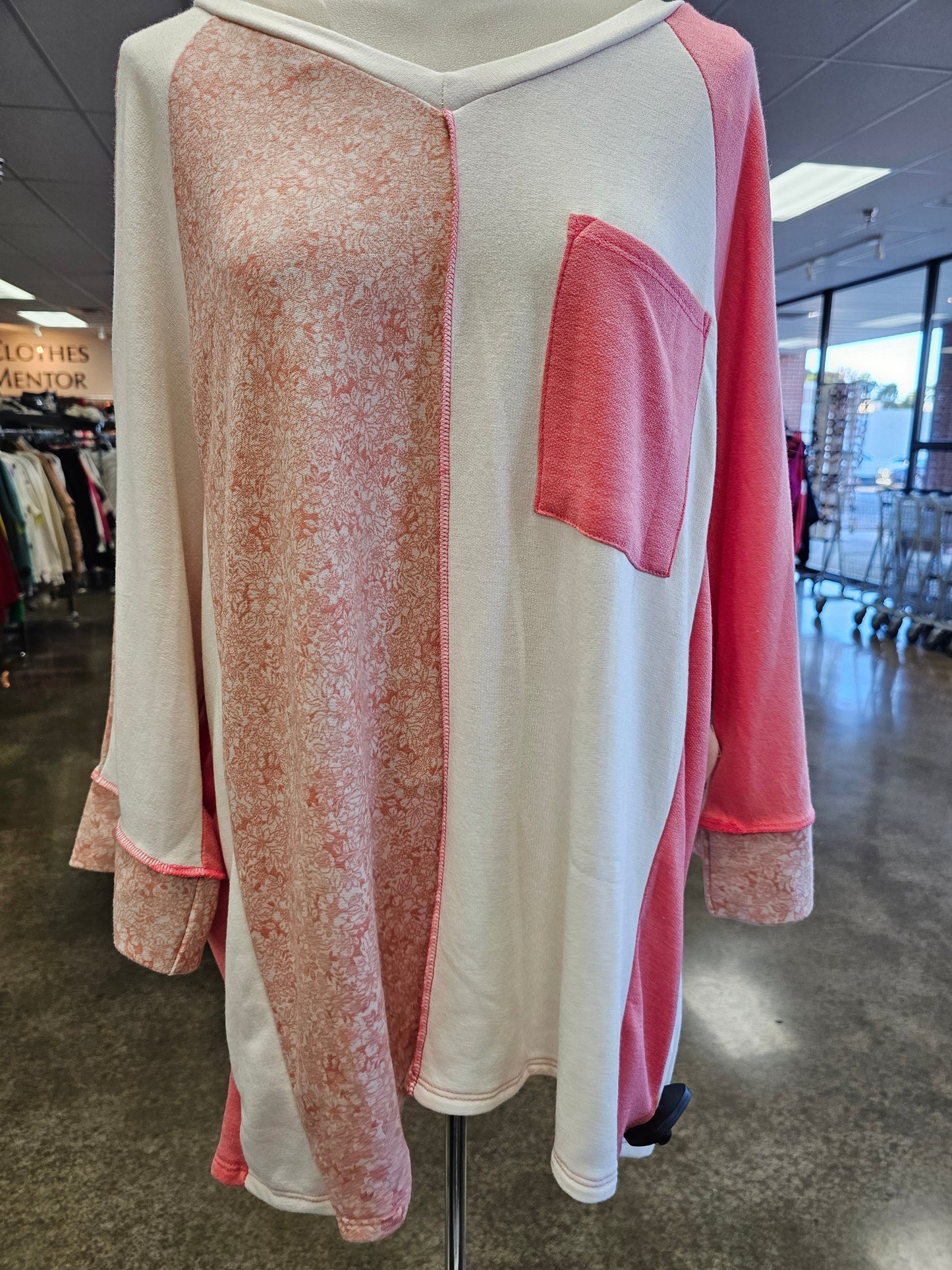 Top Ss By Haptics In Cream & Pink, Size:1X