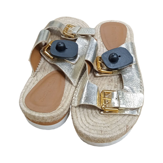 Sandals Designer By See By Chloe In Gold, Size:7.5