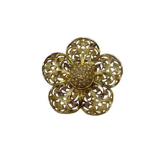 Ornate Gold & Pearl Tone Pin By Unknown Brand