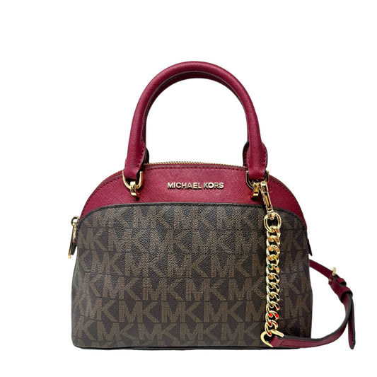 Emmy Dome Crossbody - Brown Signature/Cherry Designer By Michael By Michael Kors  Size: Medium