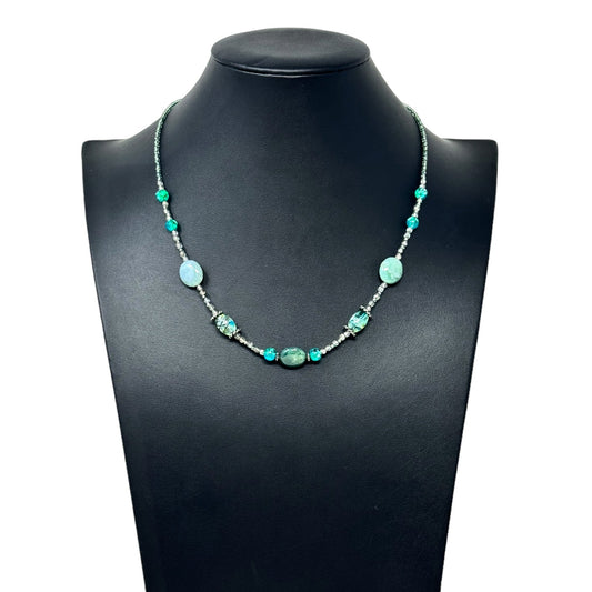 Turquoise Tone Beaded Necklace & Earring Set By Unknown Brand