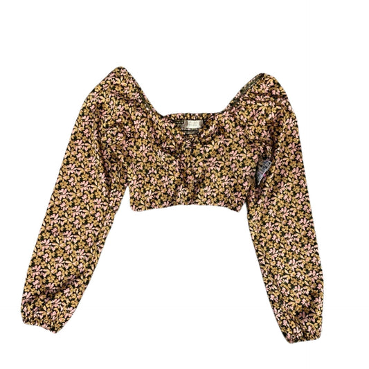 Brown Pink Floral Cropped Tie-Front Top Long Sleeve By Altard State  Size: L